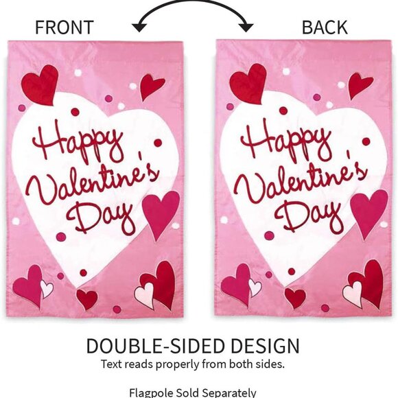 HAPPY VALENTINE DAY Applique House Flag 28" x 44" 2-Sided by Evergreen #15375 - Picture 2 of 4
